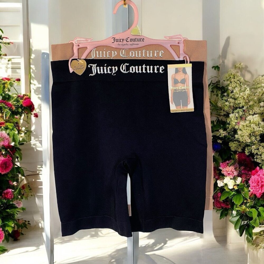 Juicy Couture Seamless Shaping Biker Shorts Slimming Set Black Beige NWT size L - Picture 3 of 8